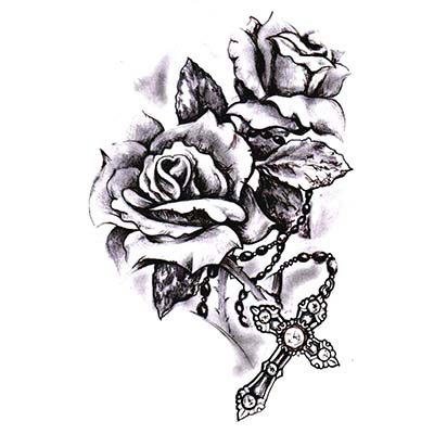 Religious cross with rose designs Fake Temporary Water Transfer Tattoo Stickers NO.10580